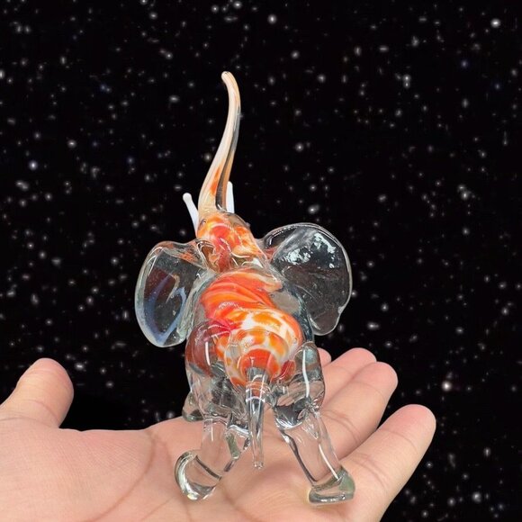 Hand Blown Art Glass Elephant Figurine Paperweight Hand Made Clear Orange 5”Tall - Picture 13 of 15